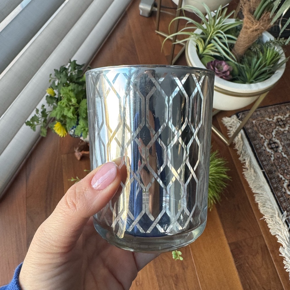 Elegant Silver Glass Candle/Pen/Brush Holder Cup
